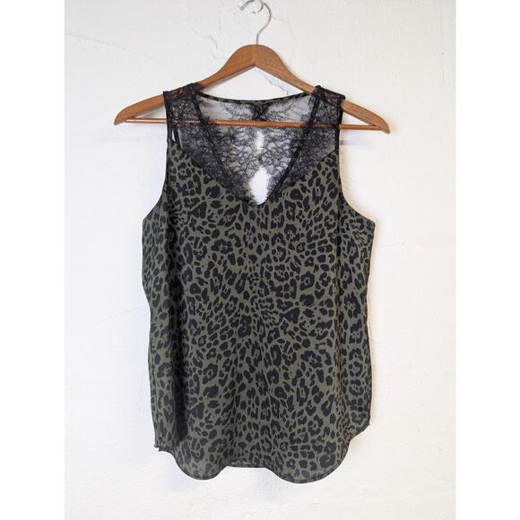 Express Lace Cami Womens XS Green Black Leopard Print Tank Satin Y2K Lingerie - Picture 1 of 6